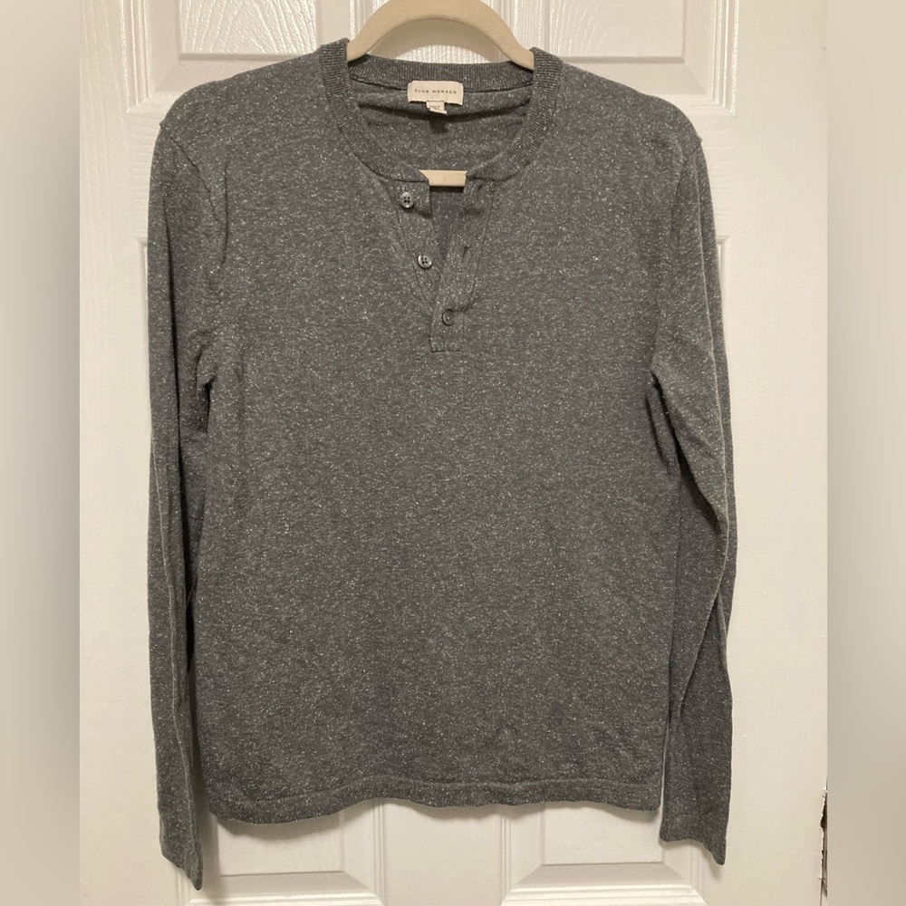 *Club Monaco Charcoal Gray Speckled Silk/Wool Blend Small Henley Shirt #IR